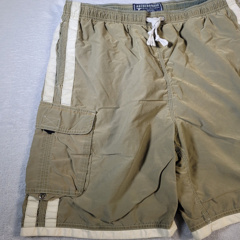 Vintage Abercrombie Swim Trunks Mens L Olive Green Cargo Side Stripe Board Short - Picture 2 of 15